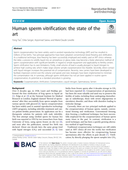 Human Sperm Vitrification: the State of the Art Yong Tao*, Erika Sanger, Arpornrad Saewu and Marie-Claude Leveille