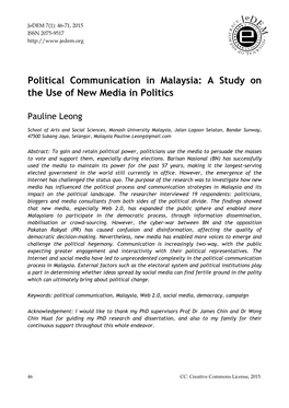 Political Communication in Malaysia: a Study on the Use of New Media in Politics