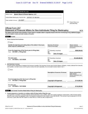 Official Form 207 Statement of Financial Affairs for Non-Individuals Filing for Bankruptcy 04/19 the Debtor Must Answer Every Question