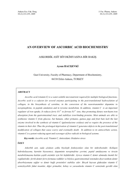 An Overview of Ascorbic Acid Biochemistry