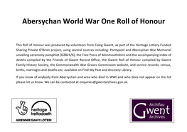 Abersychan World War One Roll of Honour