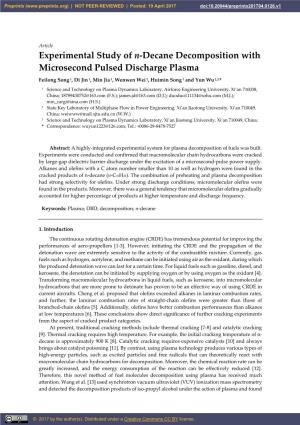 Experimental Study of N-Decane Decomposition with Microsecond Pulsed Discharge Plasma