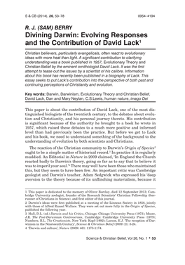 Divining Darwin: Evolving Responses and the Contribution of David Lack1