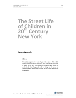 The Street Life of Children in 20 Century New York