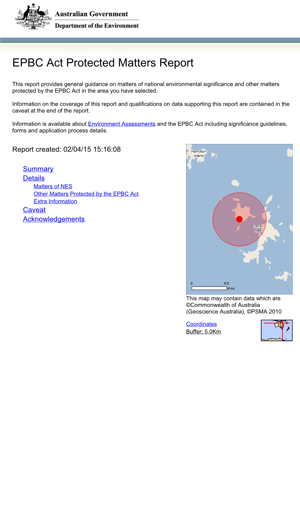 EPBC Act Protected Matters Report