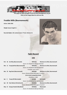 Fight Record Freddie Mills (Bournemouth)