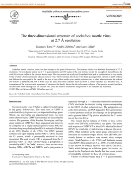 The Three-Dimensional Structure of Cocksfoot Mottle Virus at 2.7 Е