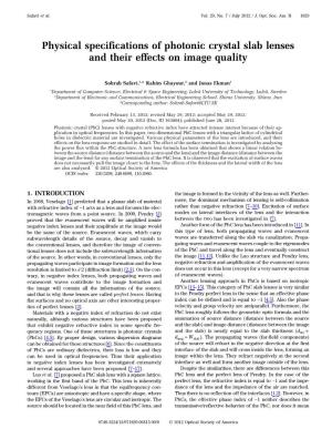 Physical Specifications of Photonic Crystal Slab Lenses and Their Effects on Image Quality