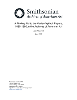 A Finding Aid to the Vaclav Vytlacil Papers, 1885-1990,In the Archives of American Art