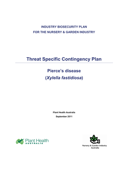 Threat Specific Contingency Plan: Pierce's Disease (Xylella Fastidiosa)
