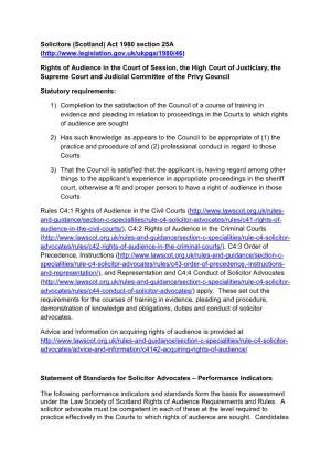 Statement of Standards for Solicitor Advocates – Performance Indicators