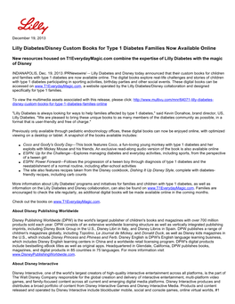 Lilly Diabetes/Disney Custom Books for Type 1 Diabetes Families Now Available Online