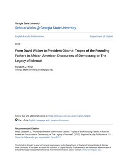 From David Walker to President Obama: Tropes of the Founding Fathers in African American Discourses of Democracy, Or the Legacy of Ishmael