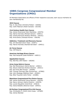 108Th Congress Congressional Member Organizations (Cmos)