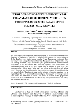 Use of Non-Invasive Xrf Spectroscopy for the Analysis of Mudéjar Polychrome on the Chapel Door in the Palace of the Dukes of Alba in Seville