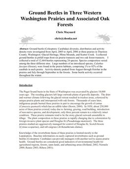 Ground Beetles in Three Western Washington Prairies and Associated Oak Forests