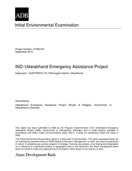 IND:Uttarakhand Emergency Assistance Project