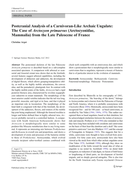 The Case of Arctocyon Primaevus (Arctocyonidae, Mammalia) from the Late Paleocene of France