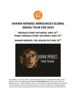 Shawn Mendes Announces Global Arena Tour for 2019