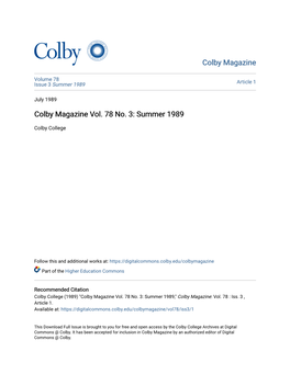 Colby Magazine Vol. 78 No. 3: Summer 1989
