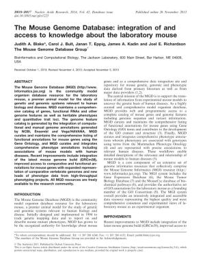 The Mouse Genome Database: Integration of and Access to Knowledge About the Laboratory Mouse Judith A