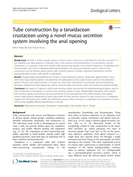 Tube Construction by a Tanaidacean Crustacean Using a Novel Mucus Secretion System Involving the Anal Opening Keiichi Kakui* and Chizue Hiruta