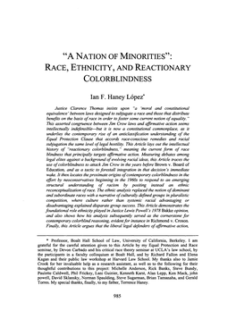 Race, Ethnicity, and Reactionary Colorblindness