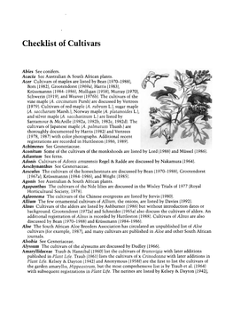 Checklist of Cultivars