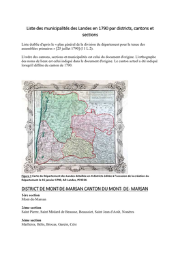 Liste Des Municipalités Des Landes En 1790 Par Districts, Cantons Et Sections