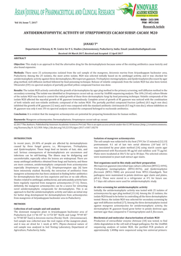 Antidermatophytic Activity of Streptomyces Cacaoi Subsp