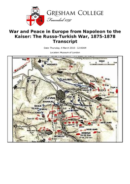 The Russo-Turkish War, 1875-1878 Transcript