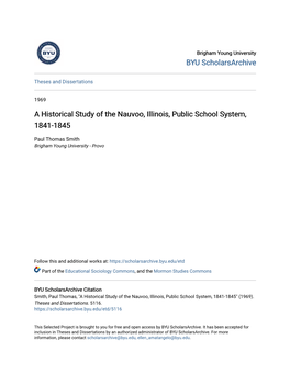 A Historical Study of the Nauvoo, Illinois, Public School System, 1841-1845