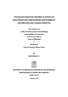 The Major Digestive Enzymes in Etroplus Suratensis and Oreochromis Mossambicus: Distribution and Characteristics