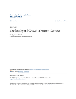 Soothability and Growth in Preterm Neonates Holly Johanna Diesel University of Missouri-St