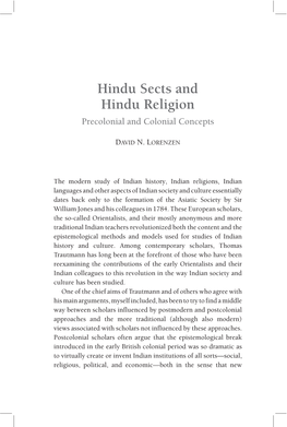 Hindu Sects and Hindu Religion Precolonial and Colonial Concepts