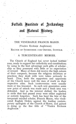 THE VENERABLE FRANCIS MASON.� (Vindex Ecclesim Anglican)