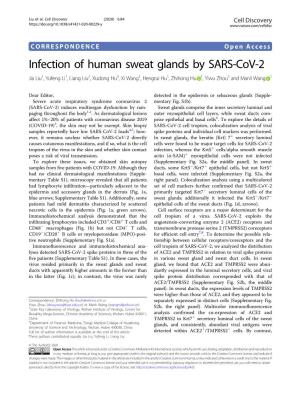 Infection of Human Sweat Glands by SARS-Cov-2 Jia Liu1,Yufengli1,Liangliu2,Xudonghu3,Xiwang1, Hengrui Hu1, Zhihong Hu 1,Yiwuzhou2 and Manli Wang 1