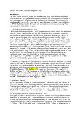 Genome Size and GC Content in the Genus Carex Introduction the Sedge Genus Carex with Around 2000 Species Is One of the Most