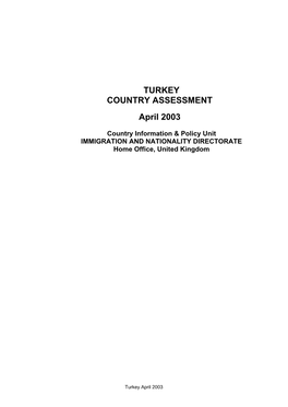 Turkey Country Assessment