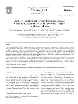 Neoliberal Development Through Technical Assistance: Constructing Communities of Entrepreneurial Subjects in Oaxaca, Mexico