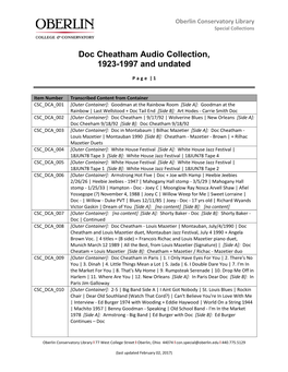 Doc Cheatham Audio Collection, 1923-1997 and Undated