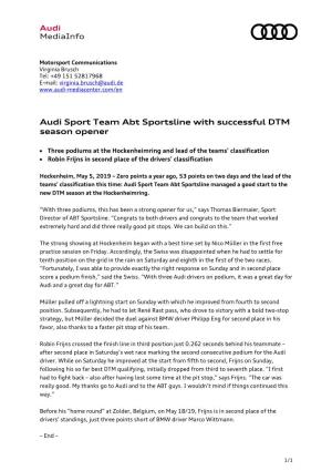 Audi Sport Team Abt Sportsline with Successful DTM Season Opener