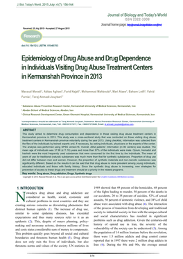 Epidemiology of Drug Abuse and Drug Dependence in Individuals Visiting Drug Abuse Treatment Centers in Kermanshah Province in 2013