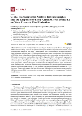 'Etrog' Citron (Citrus Medica L.) to Citrus Exocortis Viroid Infection