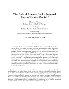 The Federal Reserve Banks* Imputed Cost of Equity Capital S