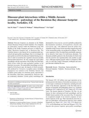 Dinosaur-Plant Interactions Within a Middle Jurassic Ecosystem—Palynology of the Burniston Bay Dinosaur Footprint Locality, Yorkshire, UK