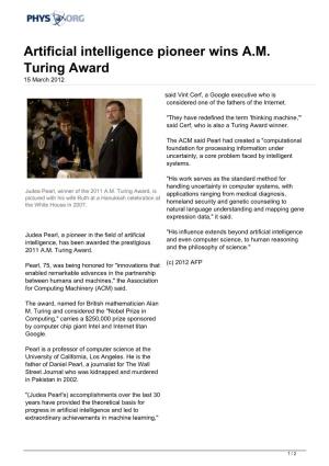 Artificial Intelligence Pioneer Wins A.M. Turing Award 15 March 2012