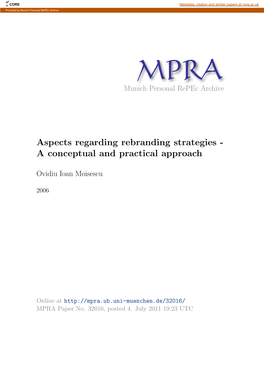 Aspects Regarding Rebranding Strategies - a Conceptual and Practical Approach