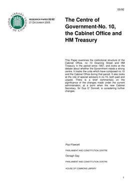 The Centre of Government-No. 10, the Cabinet Office and HM Treasury