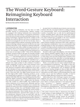The Word-Gesture Keyboard: Reimagining Keyboard Interaction by Shumin Zhai and Per Ola Kristensson
